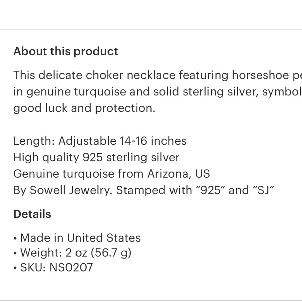 SOWELL 925 Sterling Silver Horseshoe Turquoise Necklace - Picture 3 of 3